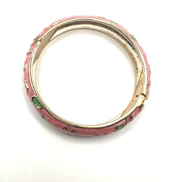 Pink Green Cloisonné Bracelet Jewelry Mark Enamel Preppy Statement Bangle - Picture 2 of 9
